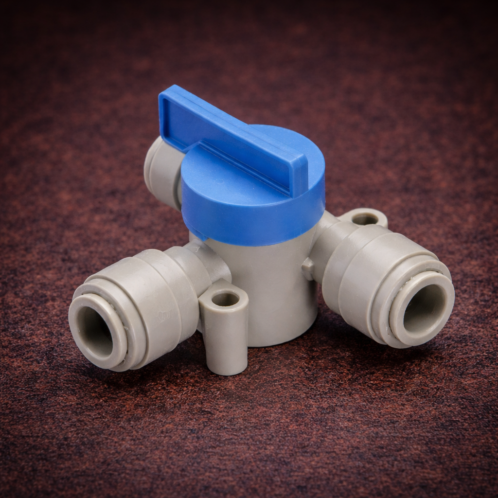 3/8" Tube × 3/8" Tube × 3/8" Tube Push-to-Connect Ball Valve Tee